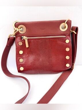 Hammitt Tony Crossbody Bag Small Redwood Lizard Studded Leather Embossed